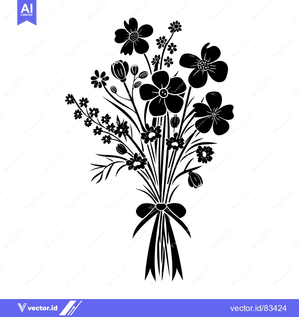 Premium Vector dari A Silhouette of a Bouquet of Flowers with a Bow