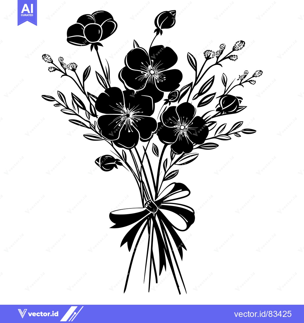 Premium Vector dari Black and white silhouette of a flower bouquet with a bow