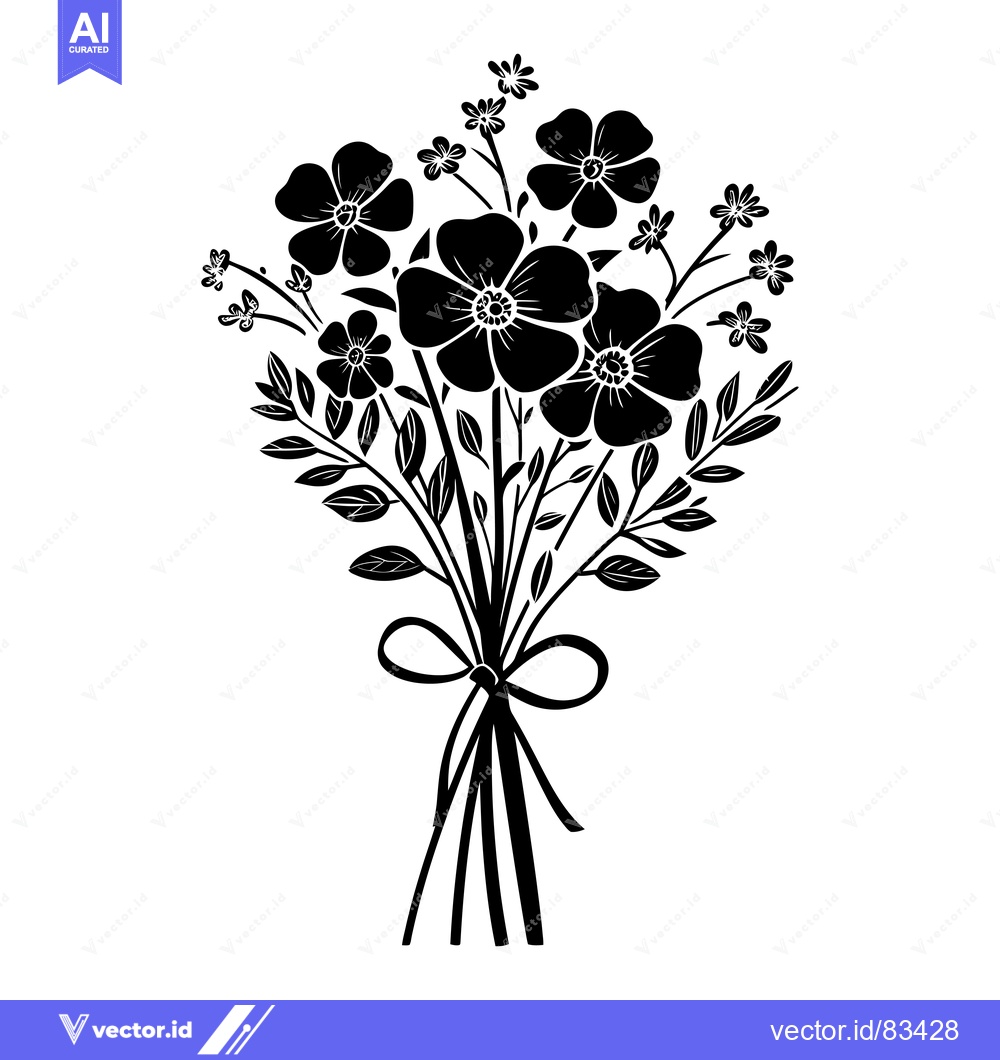 Premium Vector of Black and White Silhouette of a Flower Bouquet with a Bow