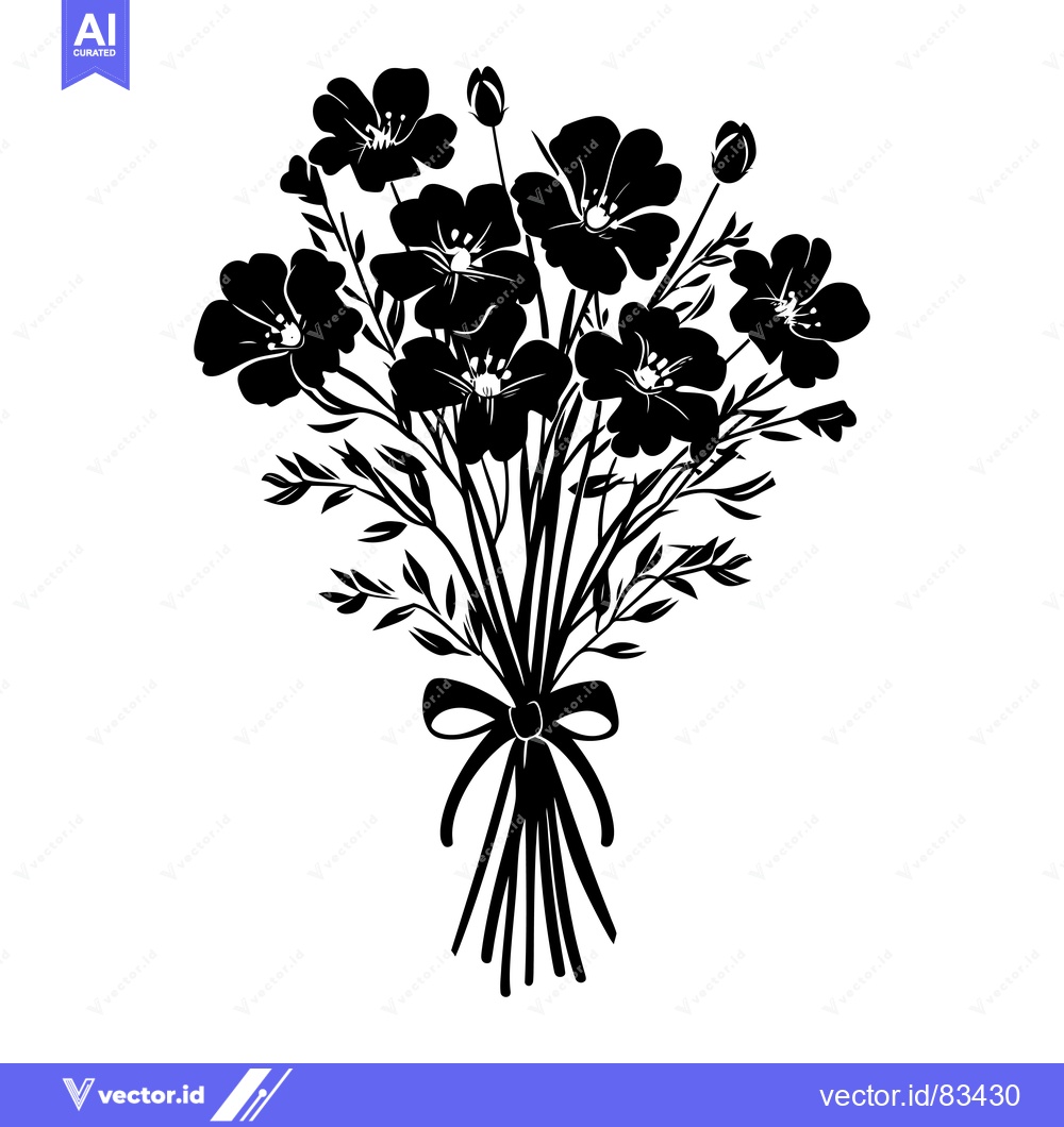 Premium Vector of A Black and White Silhouette of a Bouquet of Flowers Tied with a Bow
