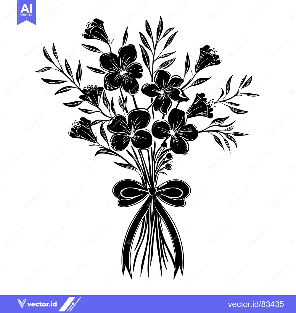 Premium Vector dari Black and White Silhouette of a Bouquet of Flowers with a Bow