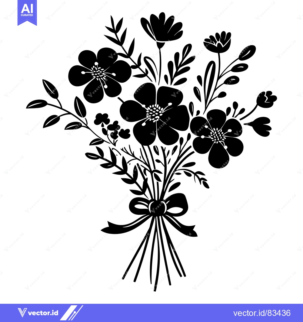 Premium Vector dari Black and White Silhouette of a Flower Bouquet with a Bow