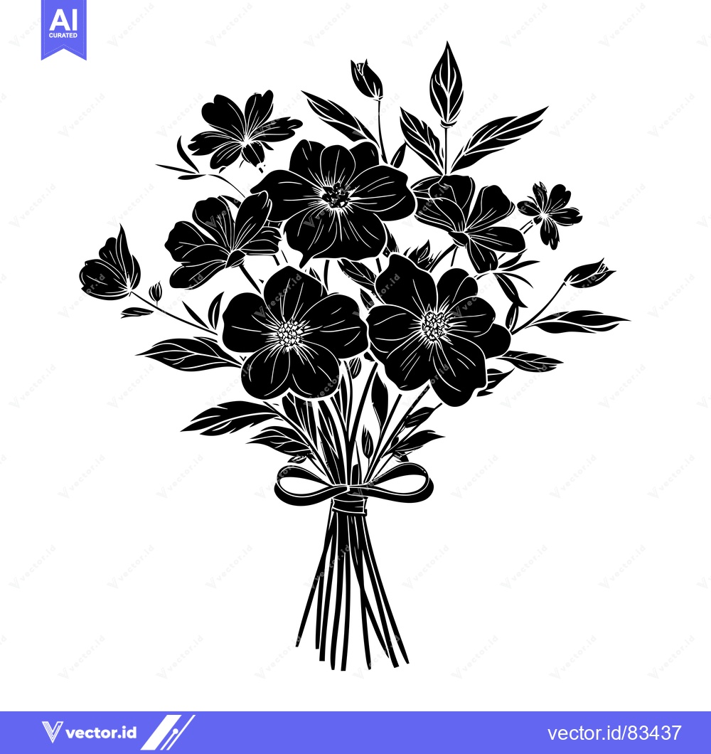 Premium Vector dari Black and White Silhouette of a Flower Bouquet with a Bow