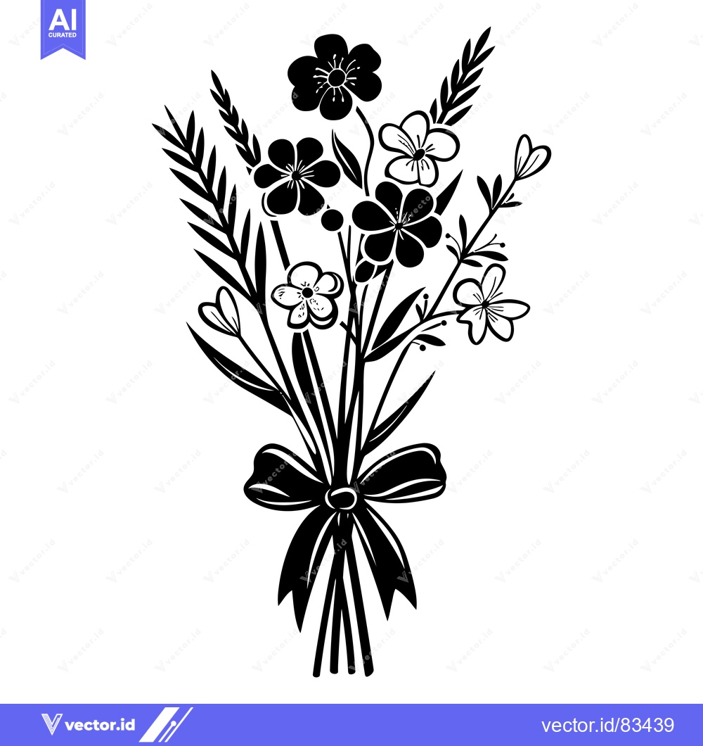 Premium Vector of A Bouquet of Black and White Flowers Tied with a Bow