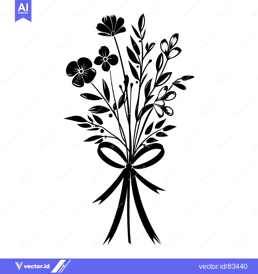 Premium Vector of Silhouette of a Bouquet of Flowers with a Ribbon