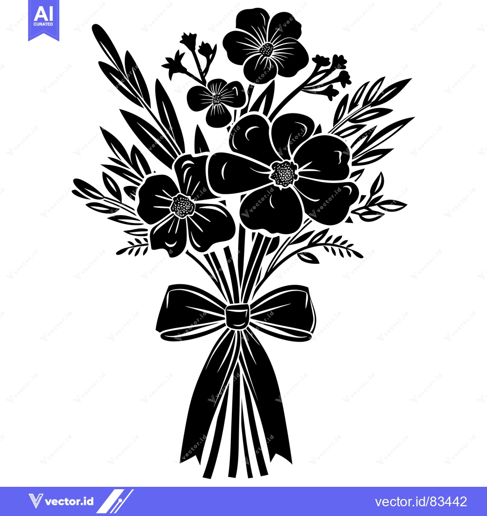 Premium Vector dari Silhouette of a floral bouquet with a bow