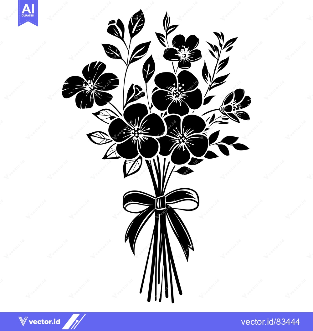 Premium Vector dari Black and White Silhouette of a Flower Bouquet with a Bow
