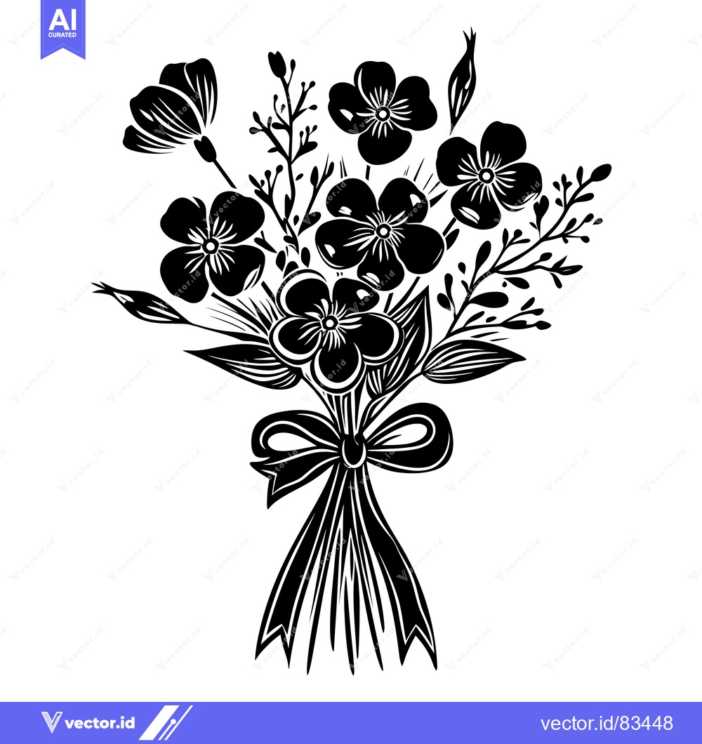 Premium Vector of Black and White Bouquet of Flowers with a Bow