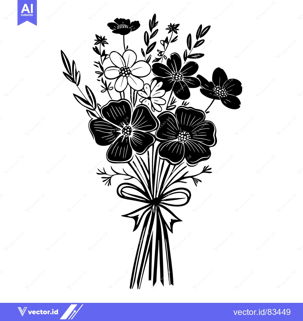 Premium Vector of Black and White Bouquet of Flowers with a Bow
