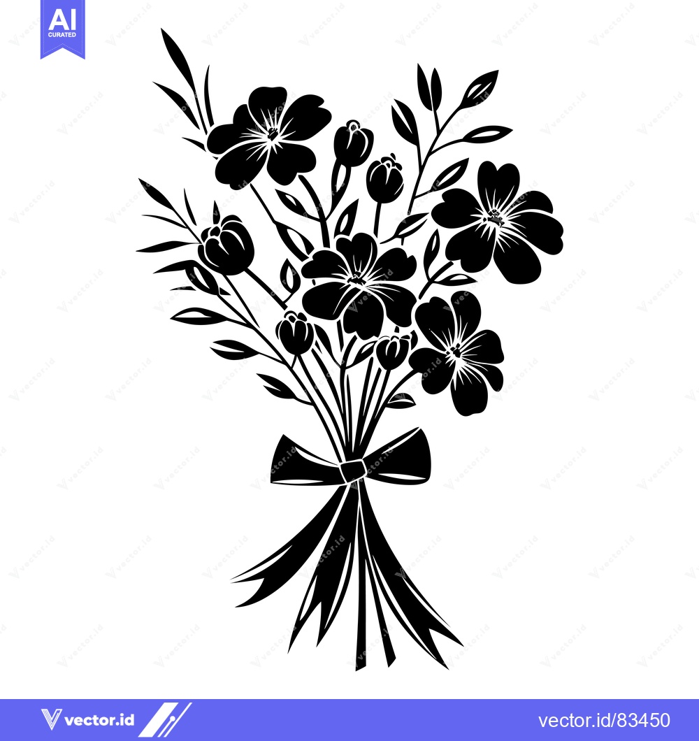 Premium Vector of Black and White Silhouette of a Bouquet of Flowers with a Bow