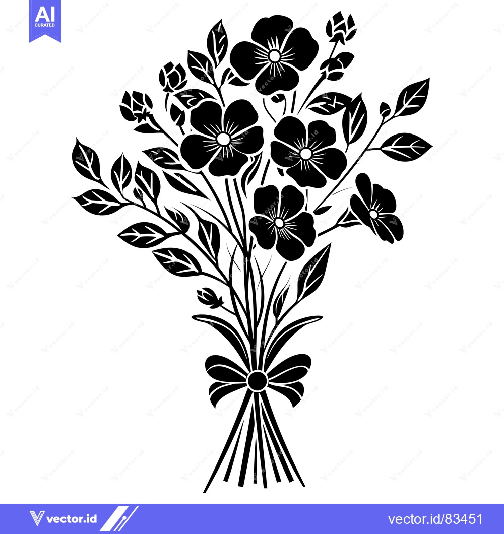 Premium Vector dari Black and White Silhouette of a Bouquet of Flowers with a Bow