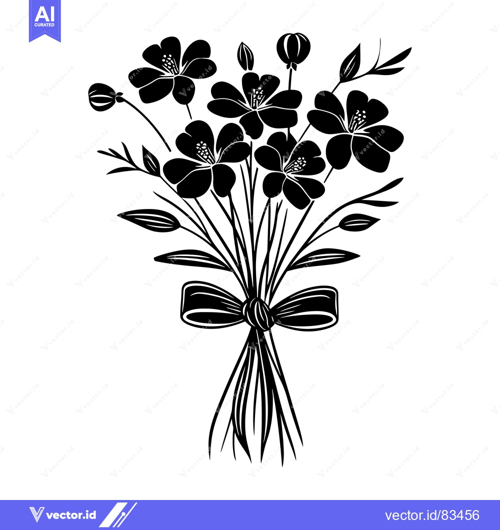 Premium Vector of Black and White Silhouette of a Bouquet of Flowers Tied with a Bow
