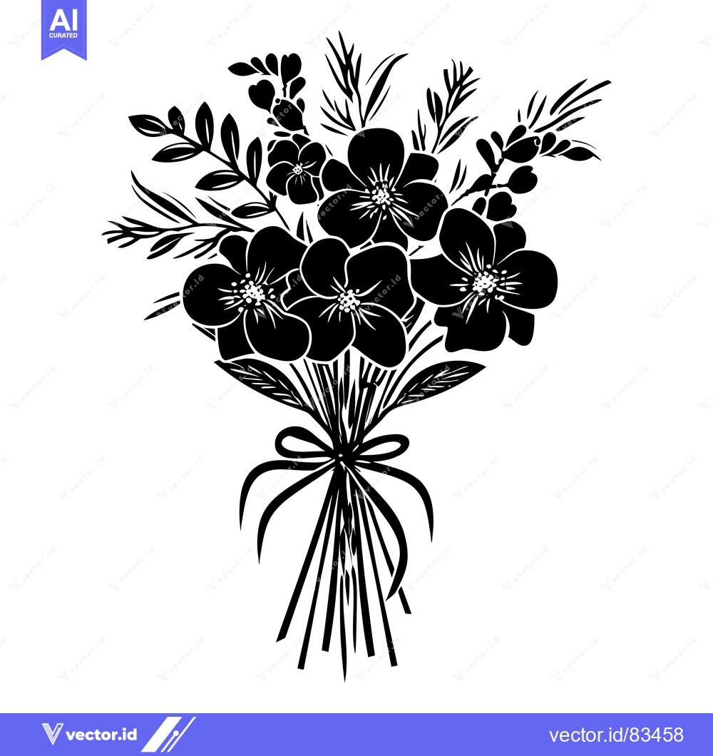 Premium Vector of Black and White Silhouette of a Bouquet of Flowers with a Bow