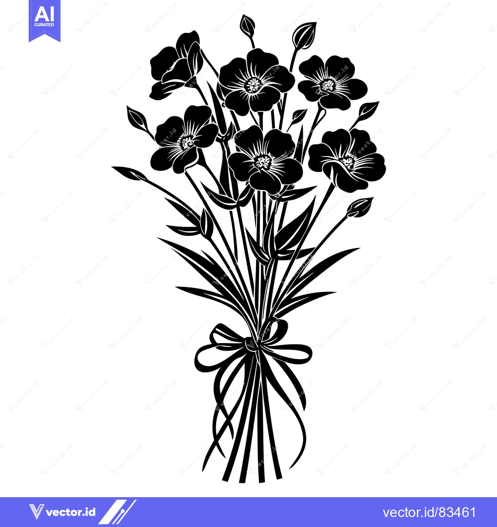 Premium Vector dari Black and White Silhouette of a Flower Bouquet with a Bow
