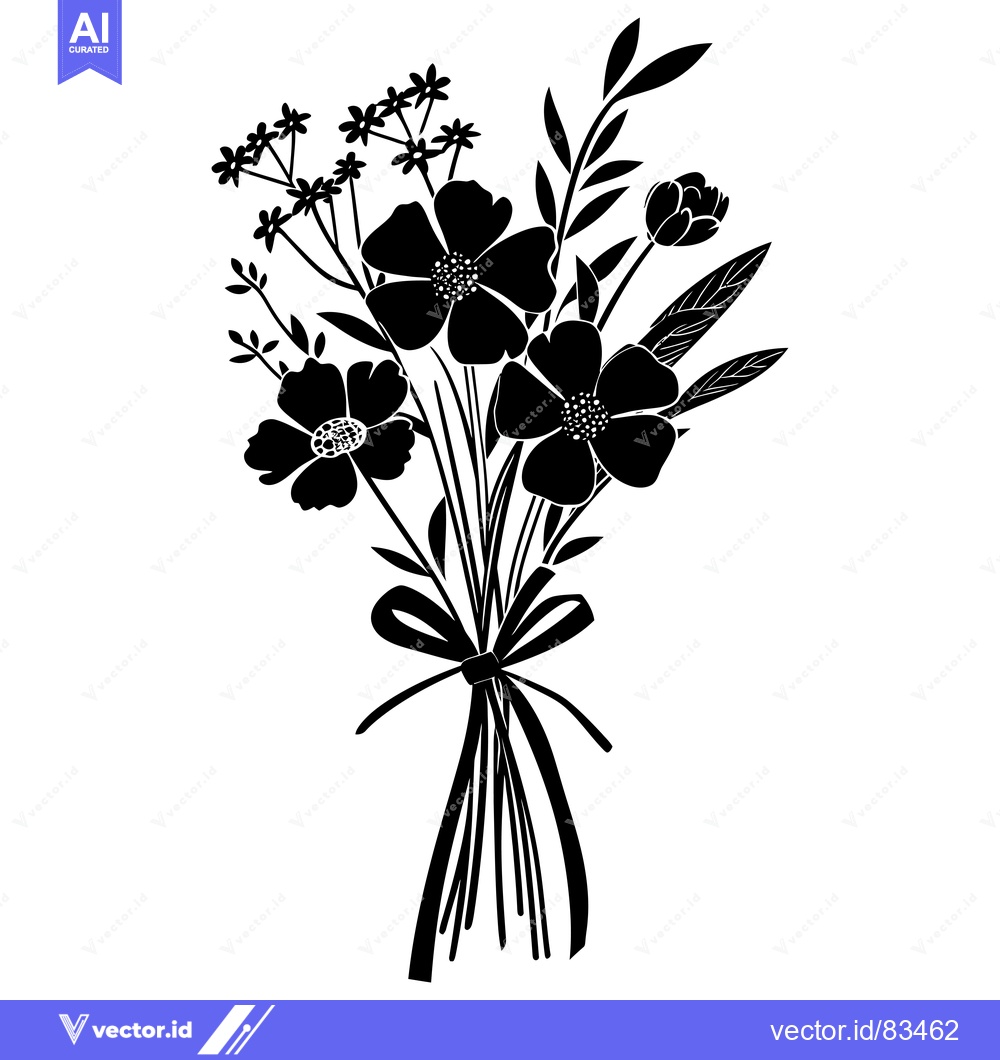 Premium Vector dari Silhouette of a Bouquet of Flowers Tied with a Ribbon