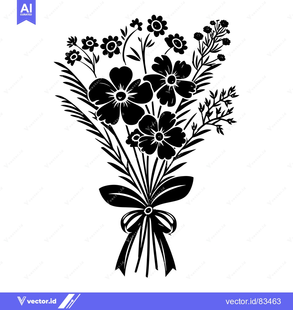 Premium Vector dari Black and White Silhouette of a Flower Bouquet with a Bow