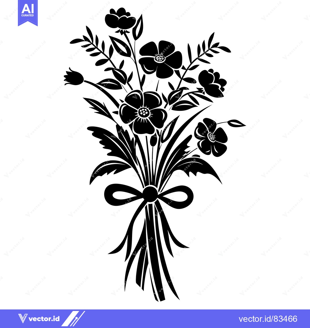 Premium Vector dari Black and White Bouquet of Flowers with a Bow