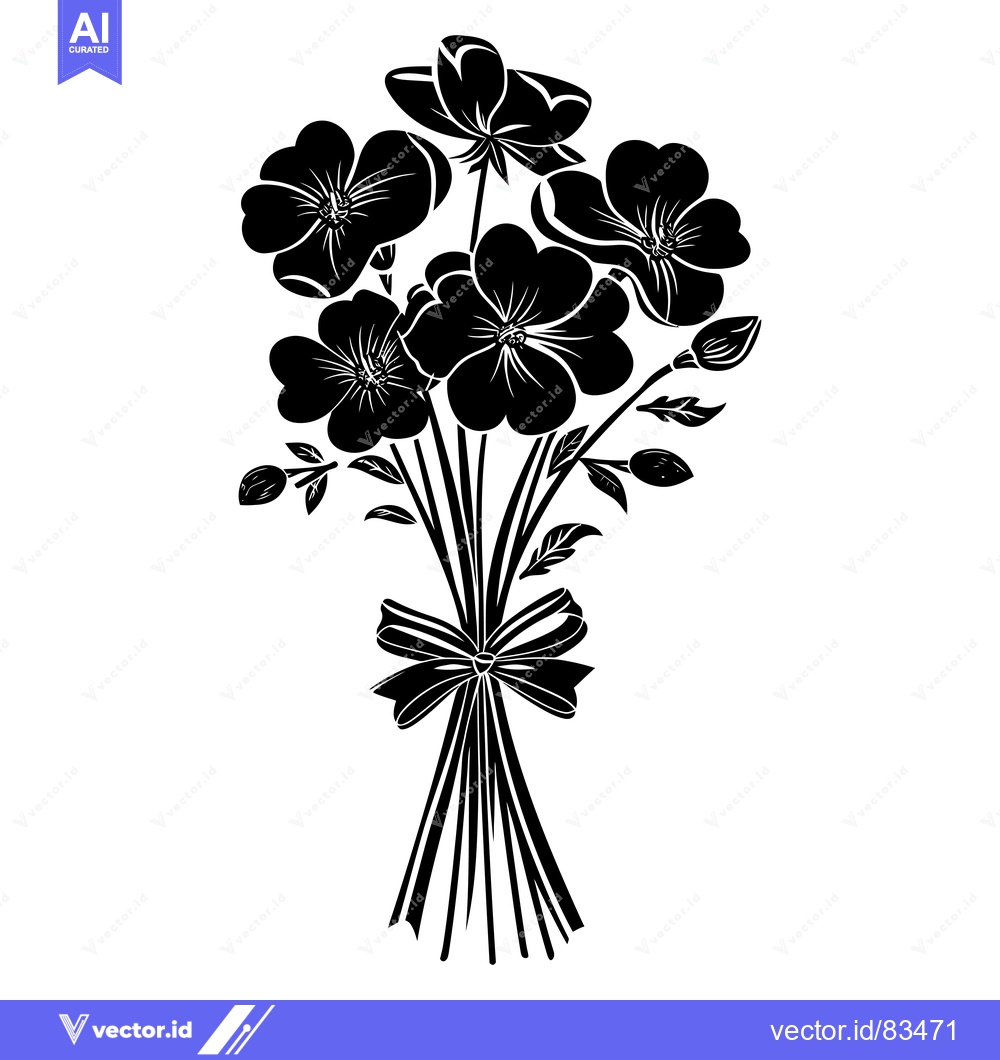 Premium Vector dari Black and White Silhouette of a Bouquet of Flowers with a Bow