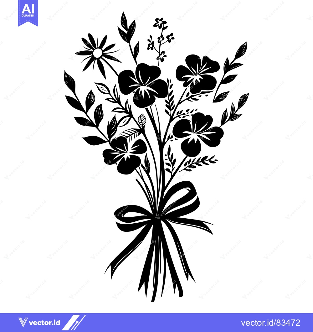 Premium Vector dari Black and White Silhouettes of Flowers with a Bow