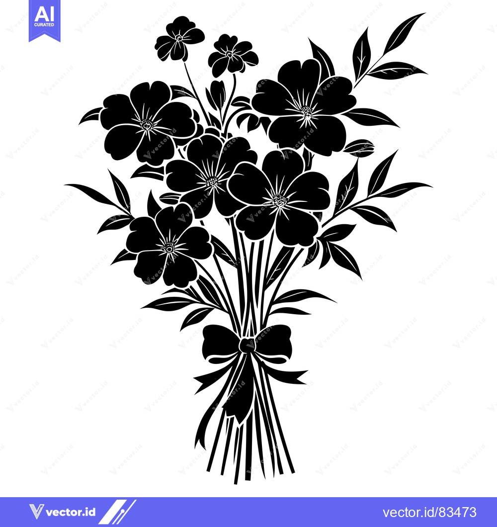 Premium Vector of A Black and White Silhouette of a Bouquet of Flowers with a Bow