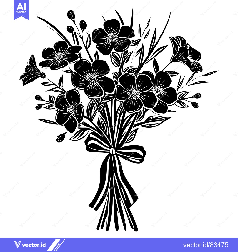 Premium Vector of Black and White Silhouette of a Flower Bouquet with a Bow
