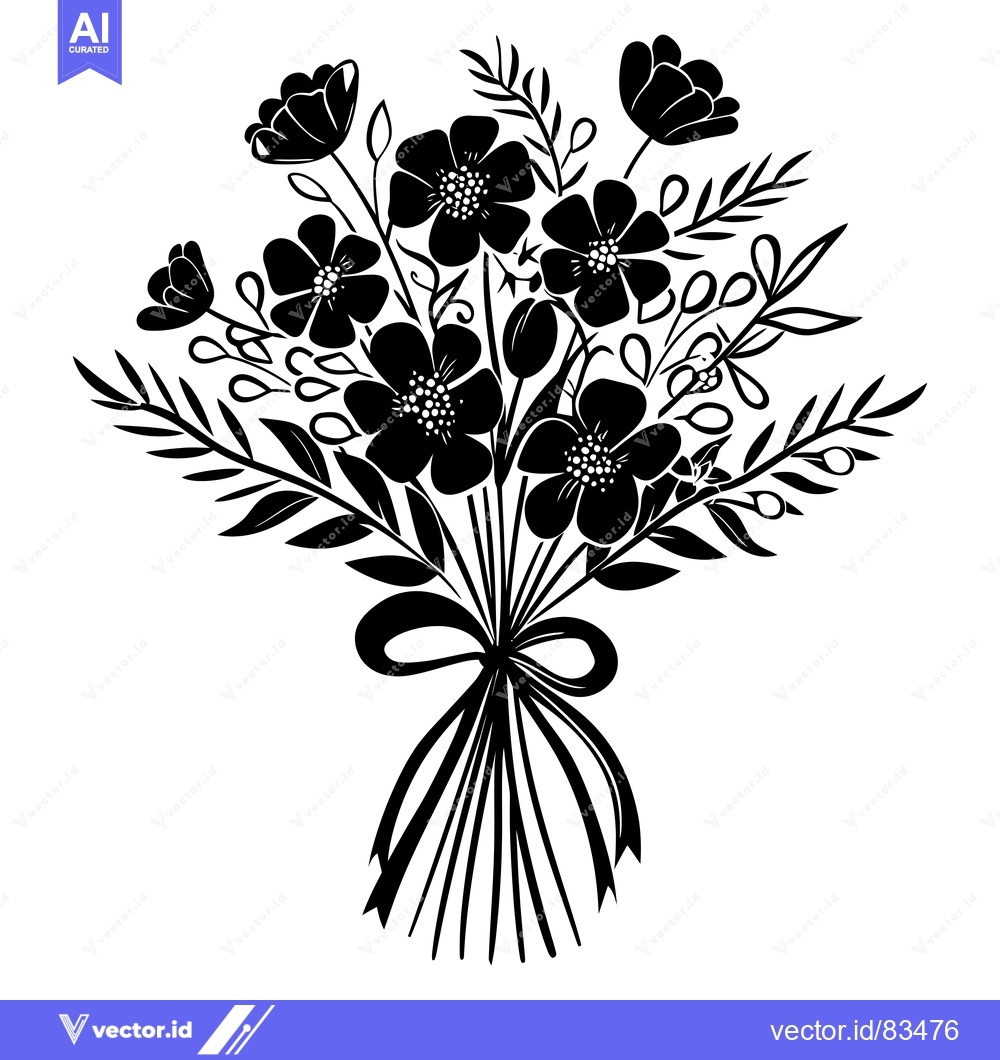 Premium Vector dari A Black and White Silhouette of a Flower Bouquet with a Bow