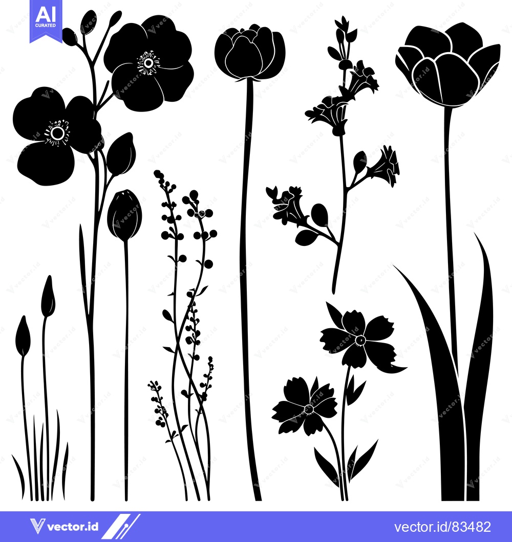 Premium Vector dari Silhouette of Various Flowers and Plants