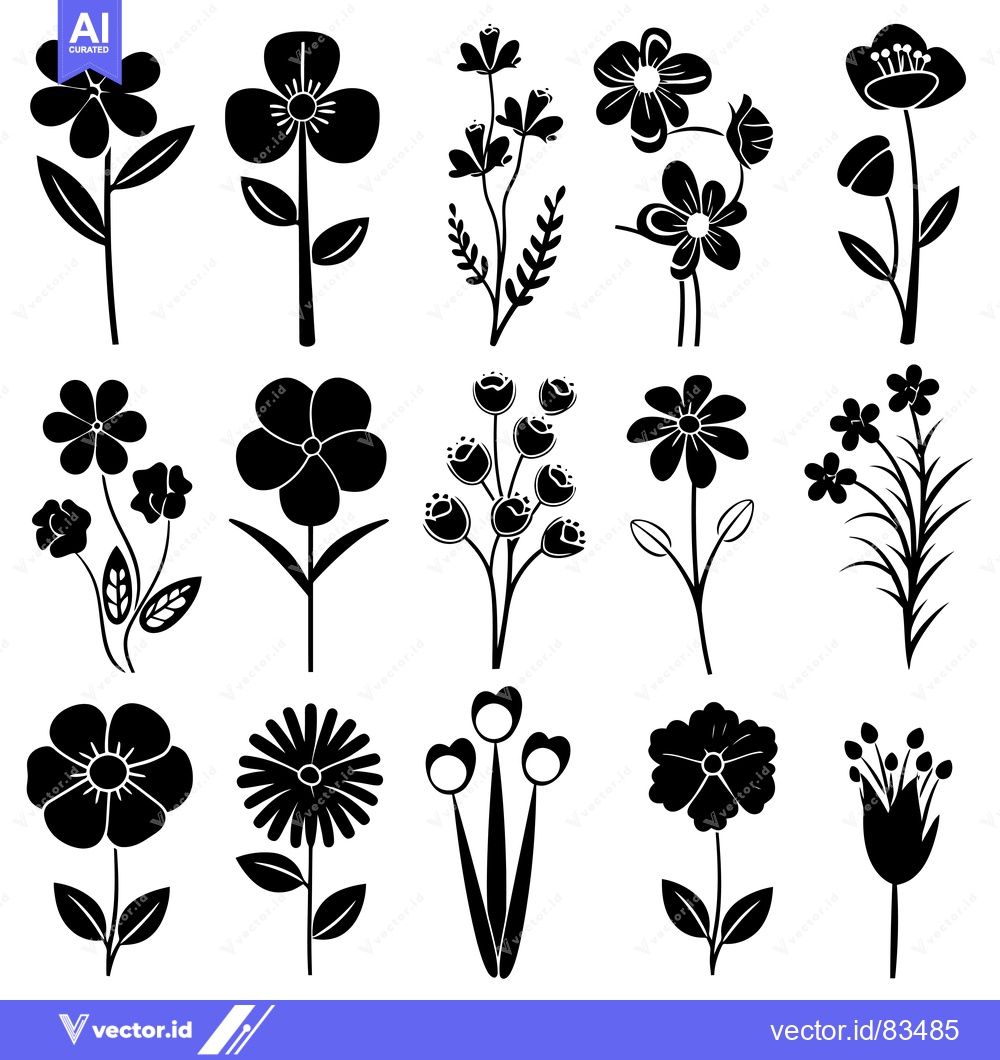 Premium Vector dari A Collection of Black Silhouette Flower Illustrations