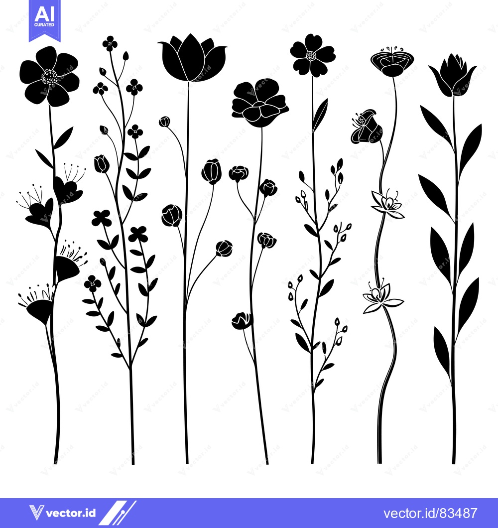 Premium Vector dari Silhouettes of Various Flowers and Plants