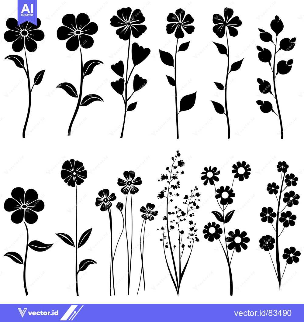 Premium Vector dari A Collection of Black and White Floral Silhouettes