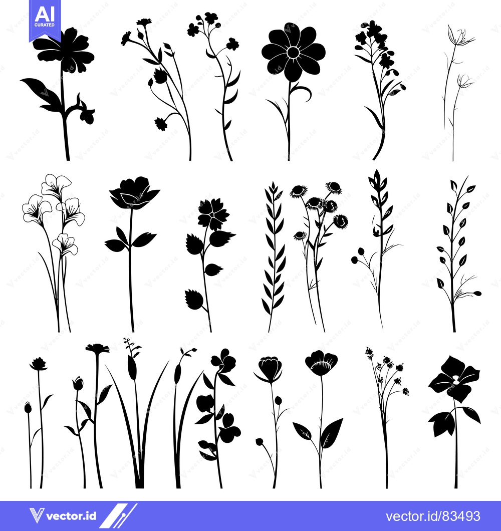 Premium Vector of Collection of Black Silhouettes of Various Wildflowers