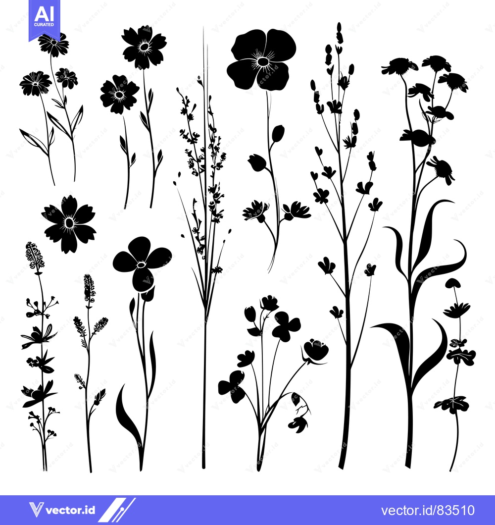 Premium Vector dari A Collection of Black Silhouettes of Wildflowers