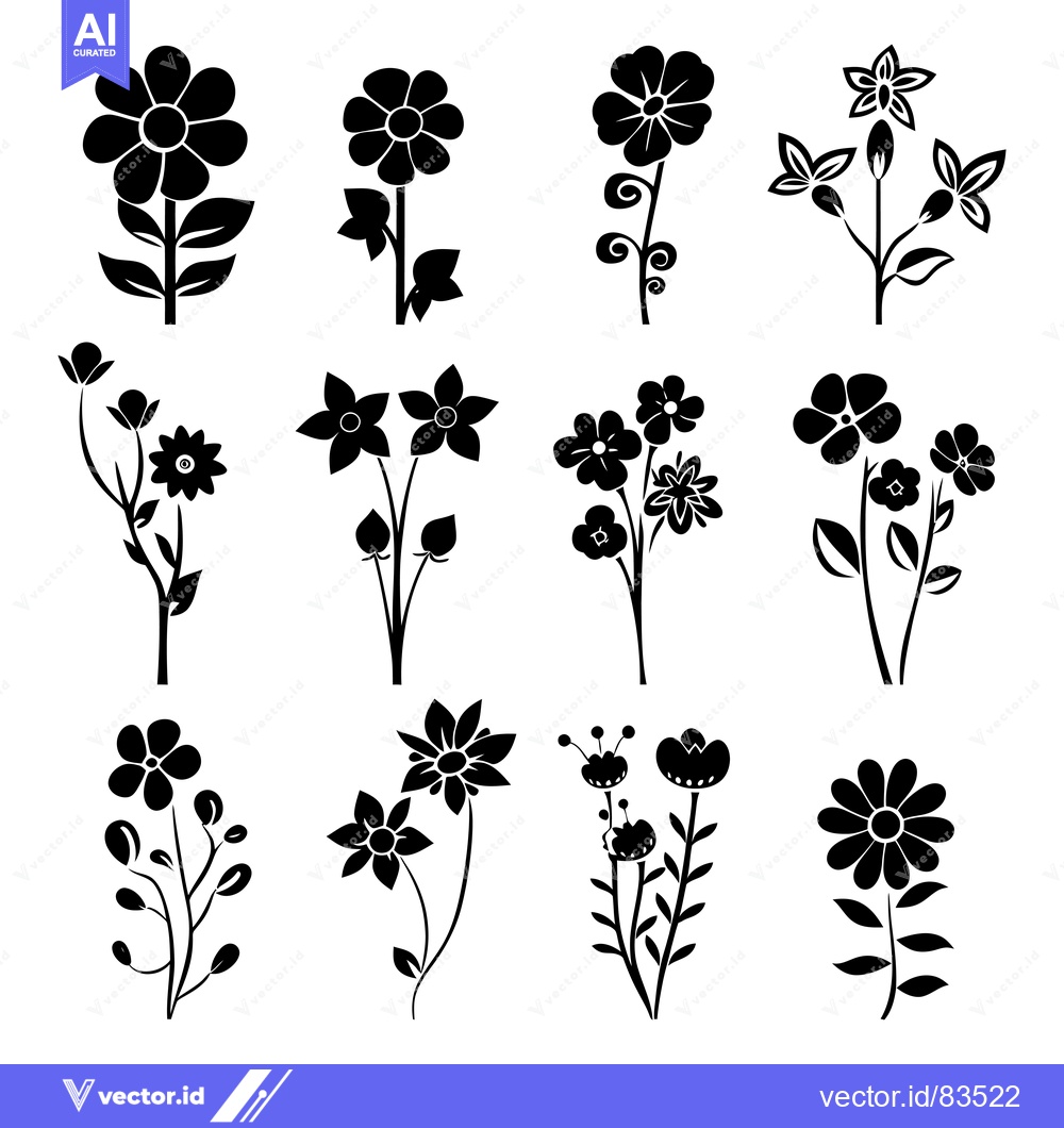Premium Vector of Set of Black Silhouettes of Various Flowers