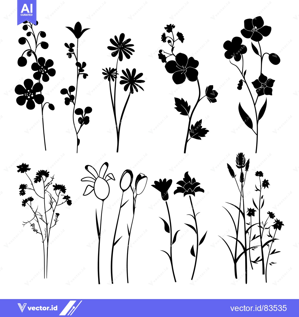 Premium Vector of Black Silhouettes of Various Flower Arrangements