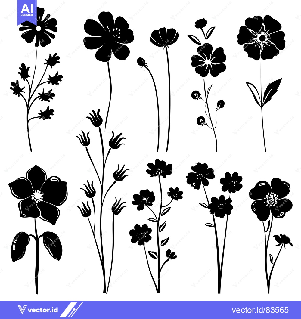 Premium Vector of Collection of Black Silhouettes of Various Flower Species