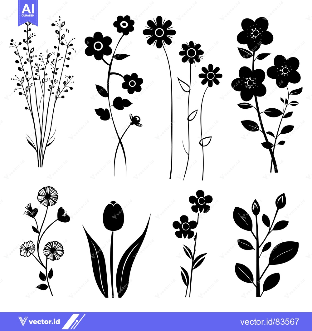 Premium Vector of Silhouette Illustration of Seven Floral Arrangements