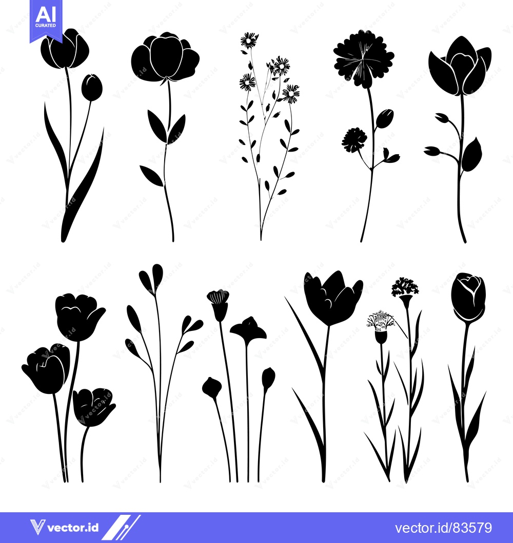 Premium Vector dari A Collection of Silhouettes of Various Flowers