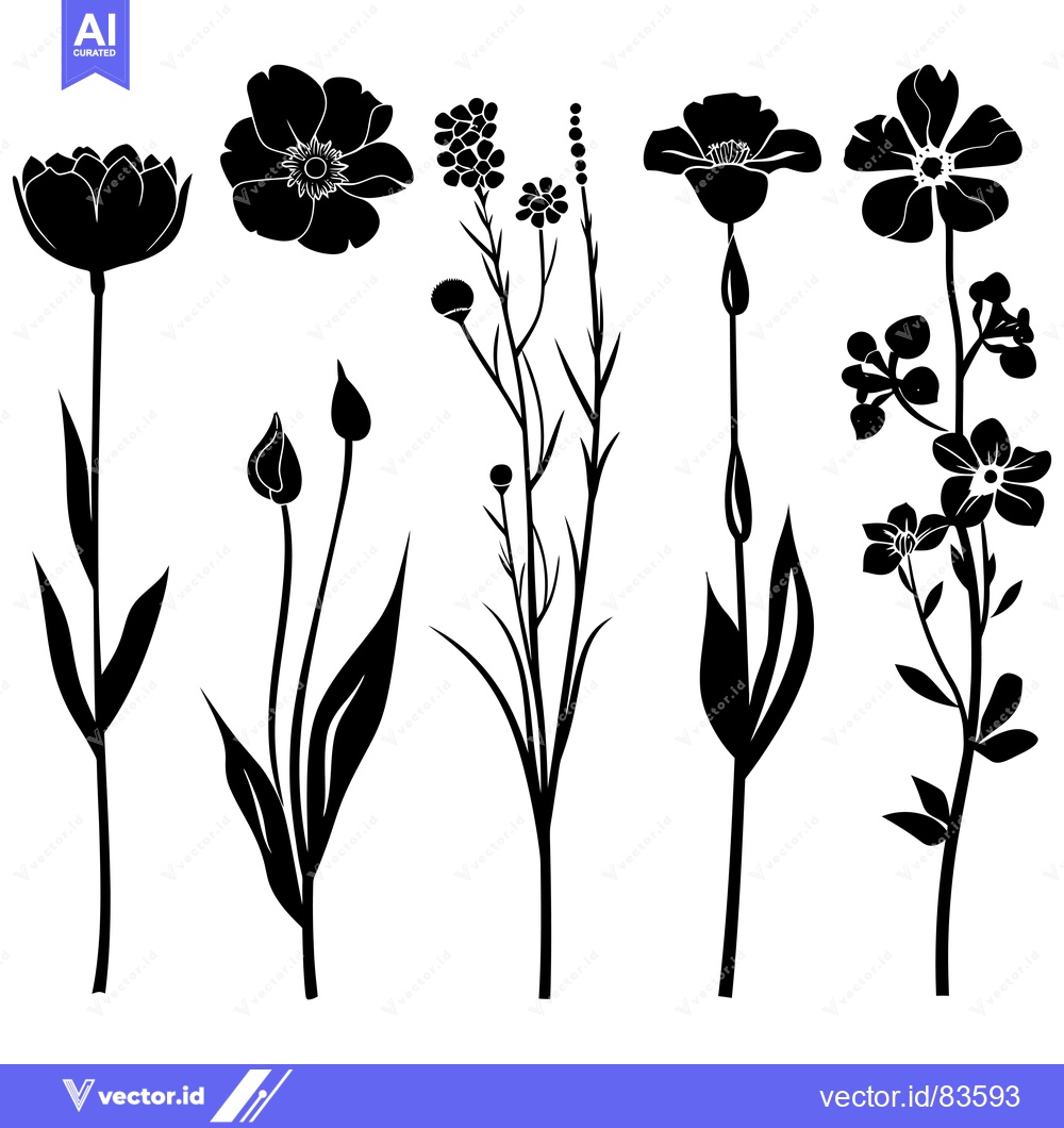 Premium Vector of Black Silhouettes of Different Flower Varieties