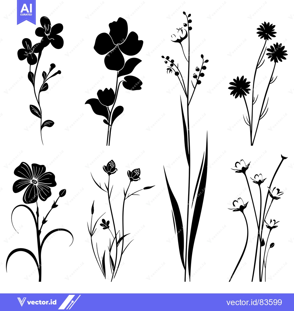 Premium Vector of Black Silhouettes of Various Floral Arrangements