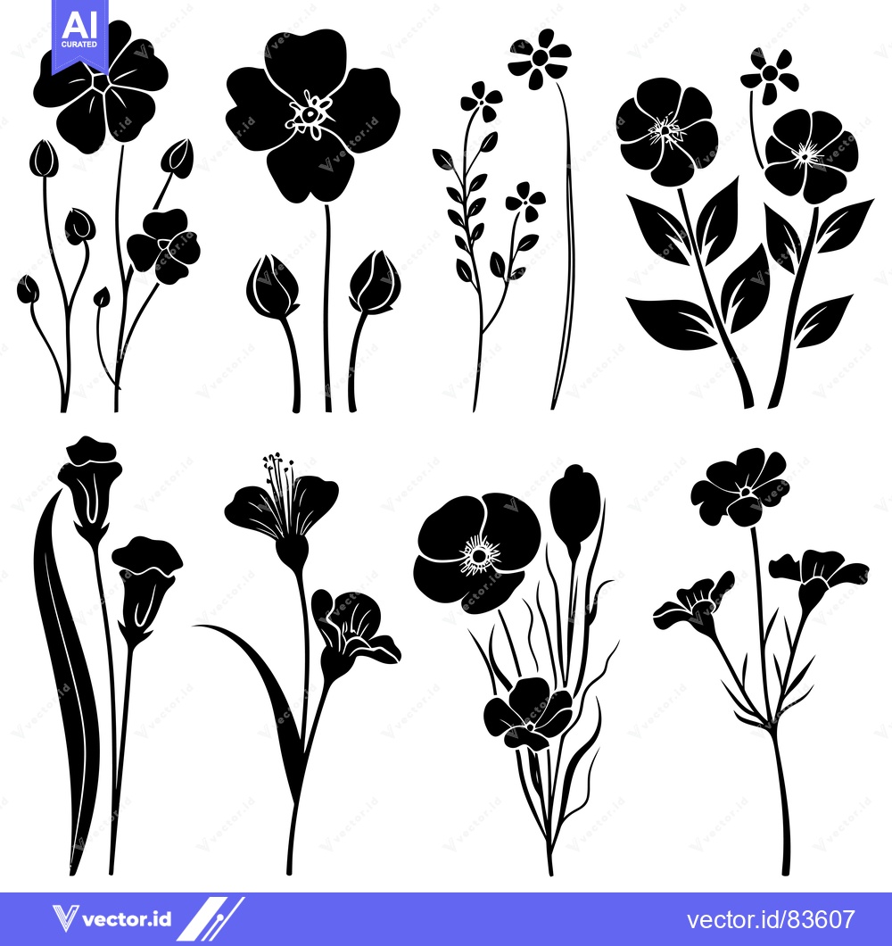 Premium Vector dari Black Silhouettes of Various Floral Arrangements