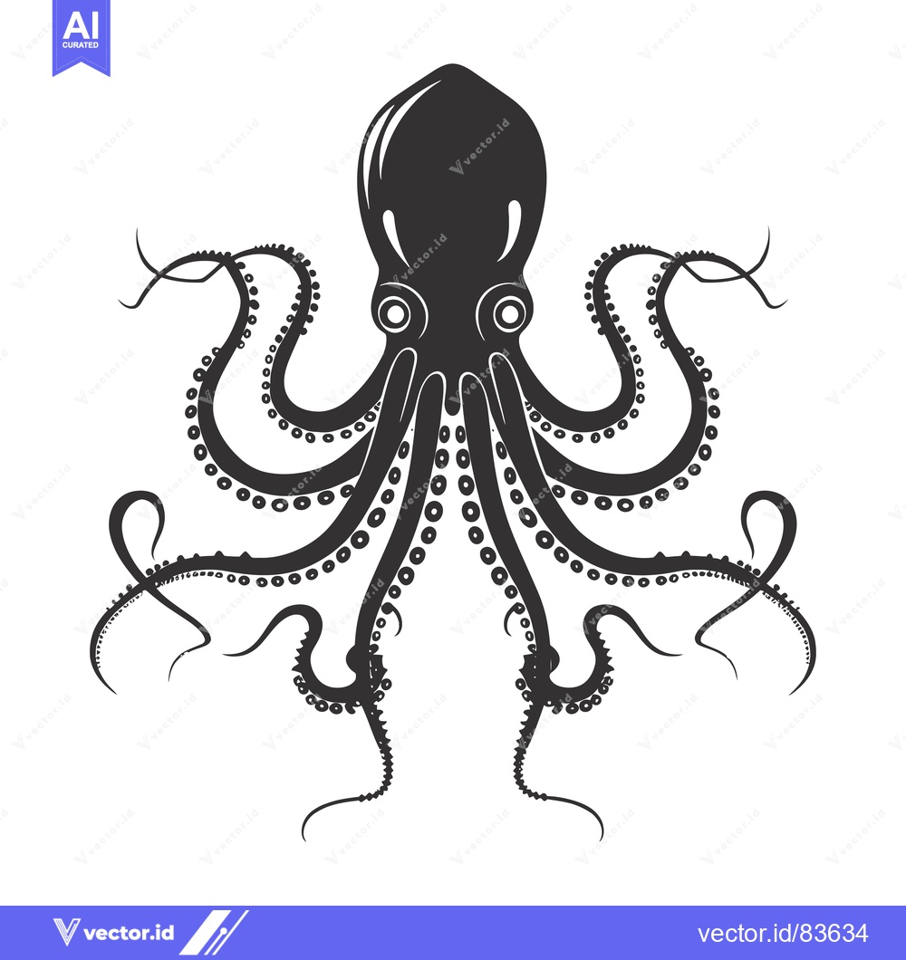 Premium Vector of Black and White Silhouette of an Octopus with Eight Tentacles