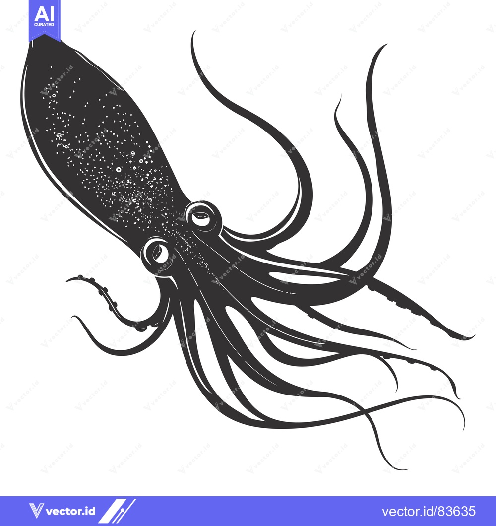 Premium Vector of Black and White Silhouette of an Octopus with Eight Tentacles