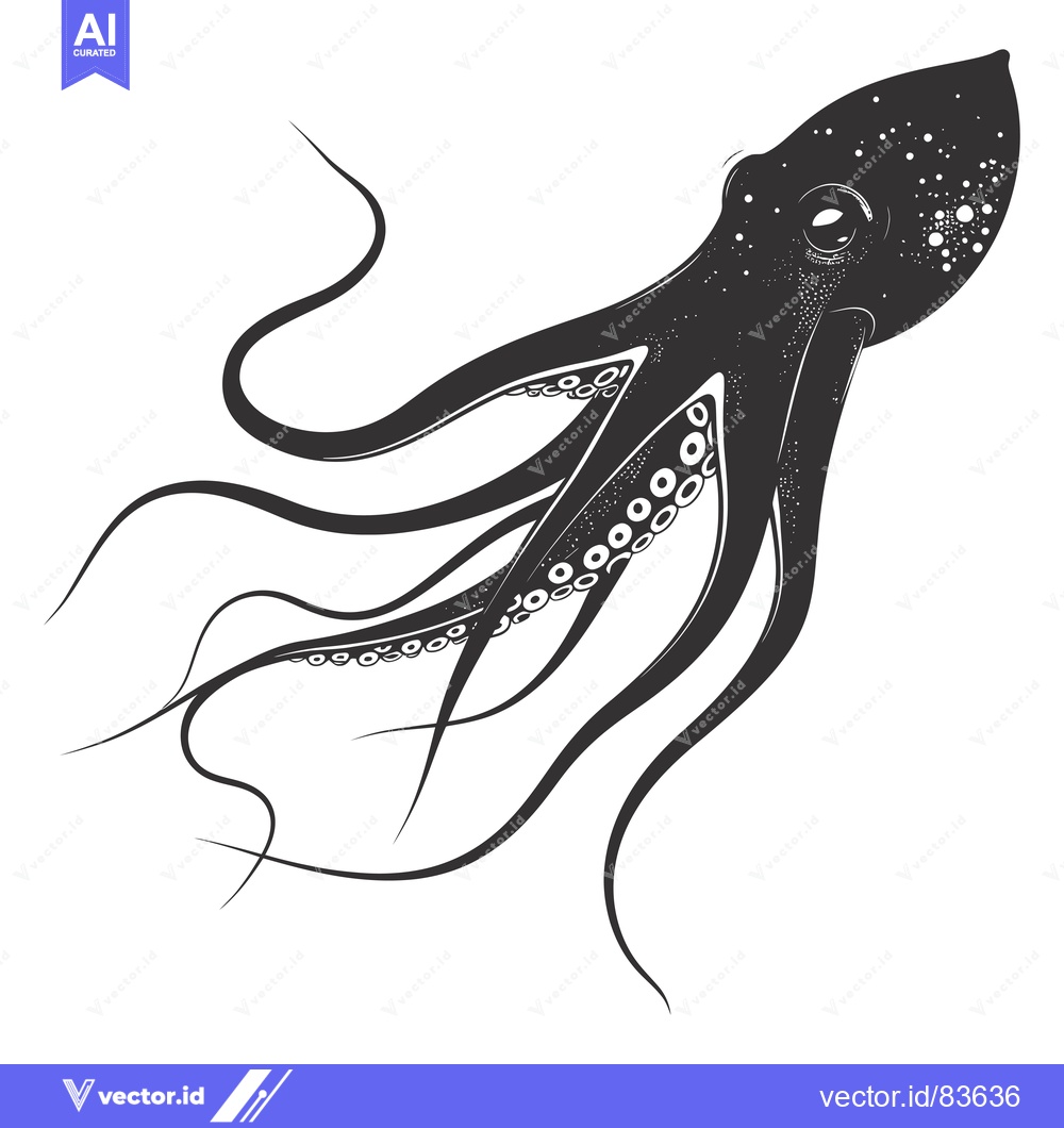 Premium Vector dari Black and White Illustration of an Octopus with Tentacles