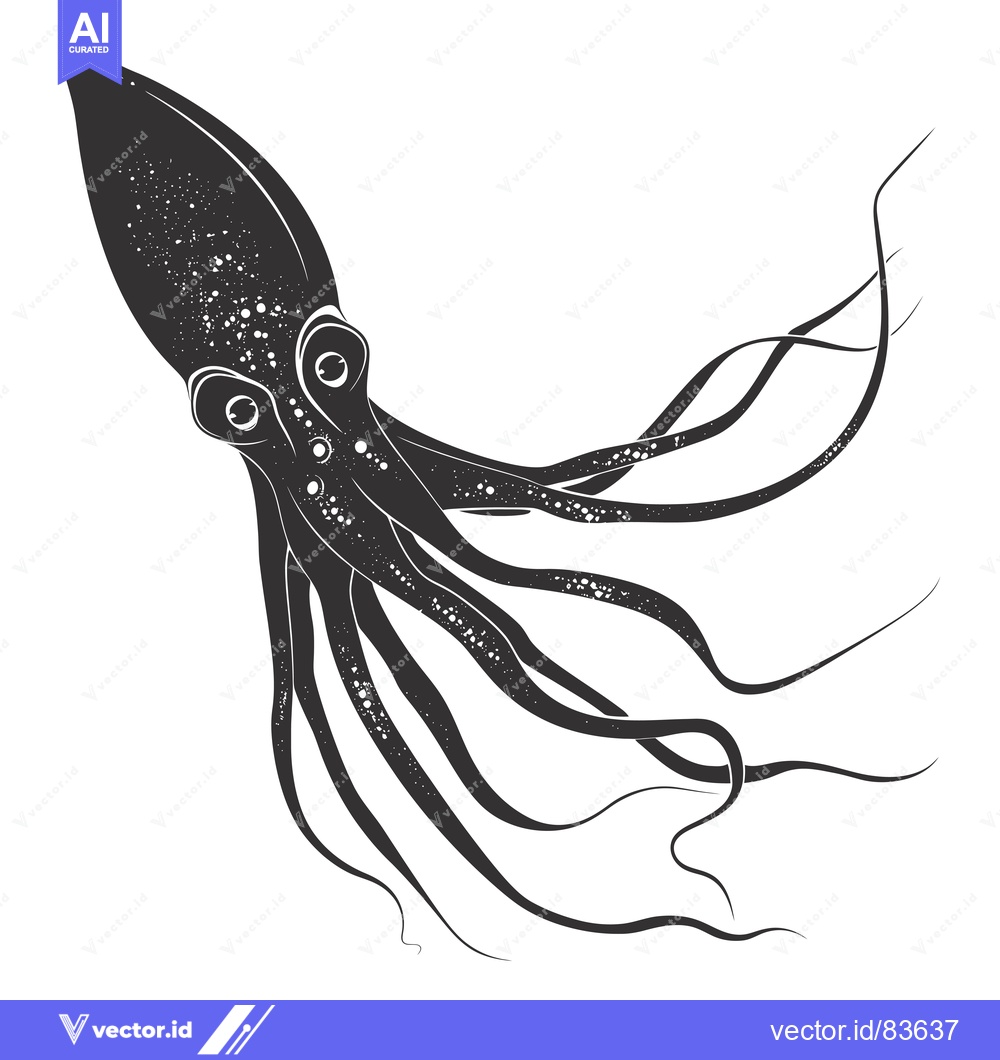 Premium Vector dari Black and White Silhouette of an Octopus with Tentacles