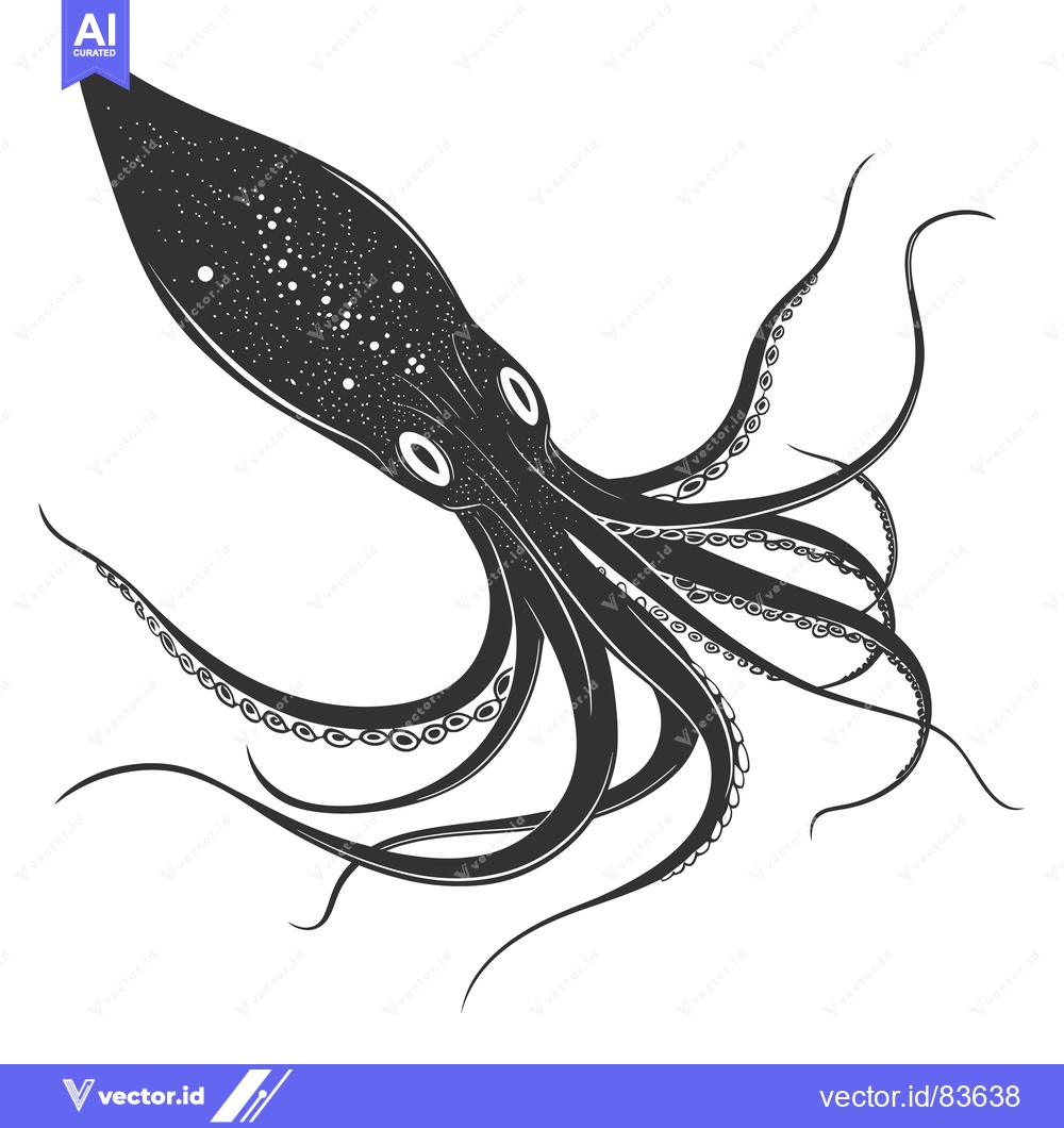 Premium Vector of Black and White Illustration of an Octopus with Tentacles