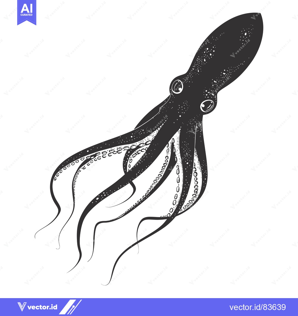 Premium Vector of Hand-drawn illustration of a black octopus with eight tentacles
