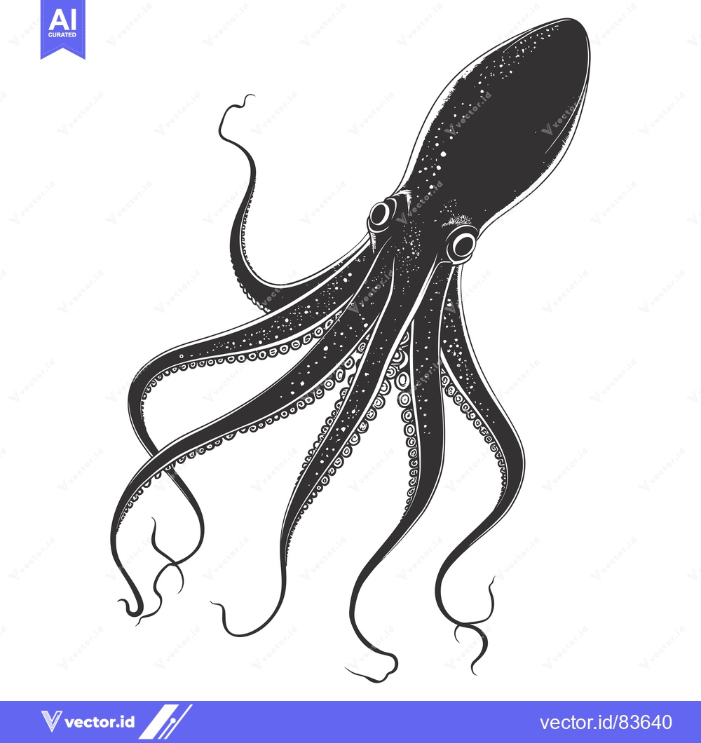 Premium Vector dari Black and White Illustration of an Octopus with Tentacles
