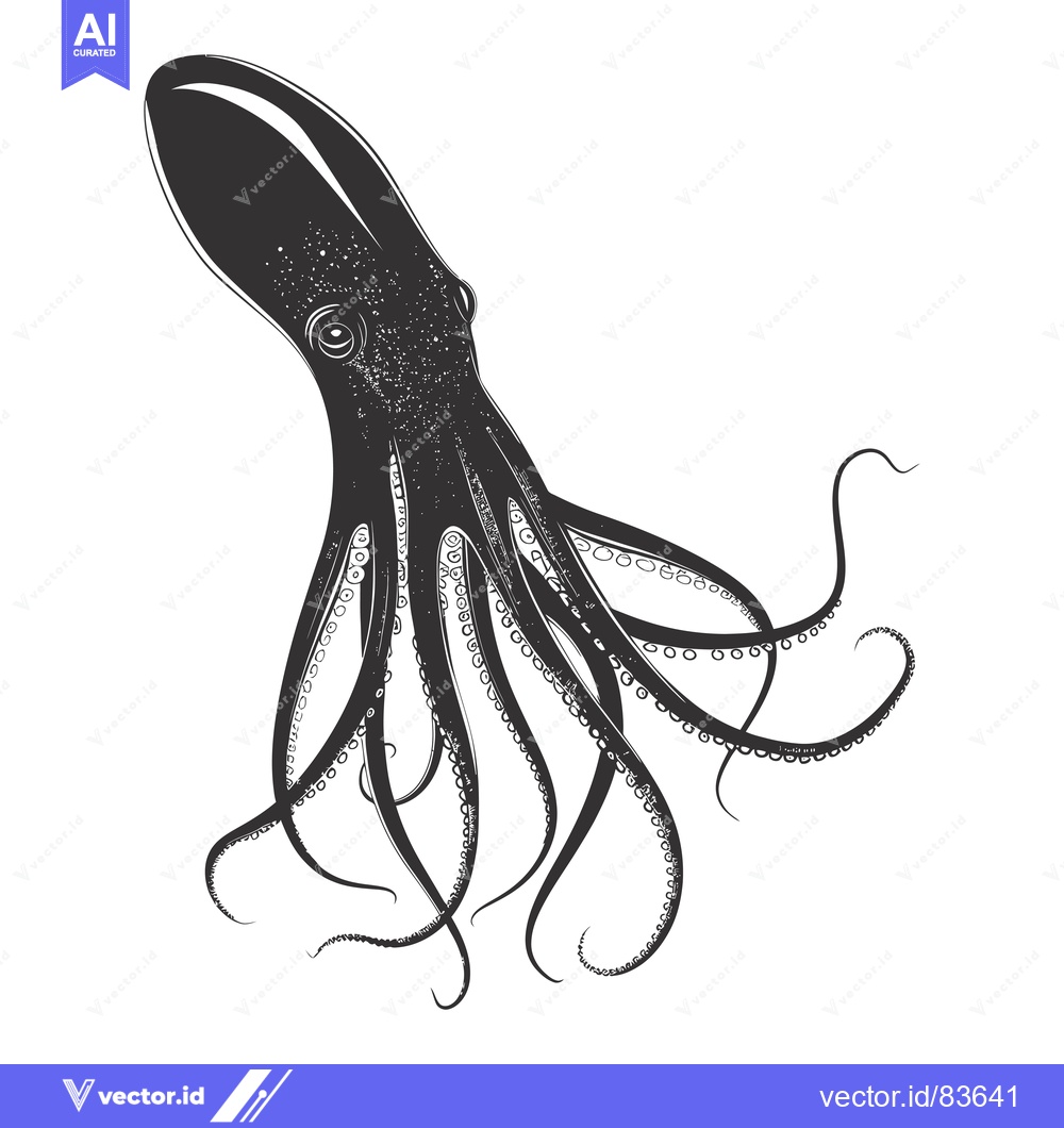 Premium Vector dari Black and White Illustration of an Octopus with Tentacles