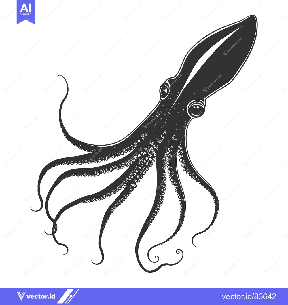 Premium Vector dari Black and White Illustration of an Octopus with Eight Tentacles