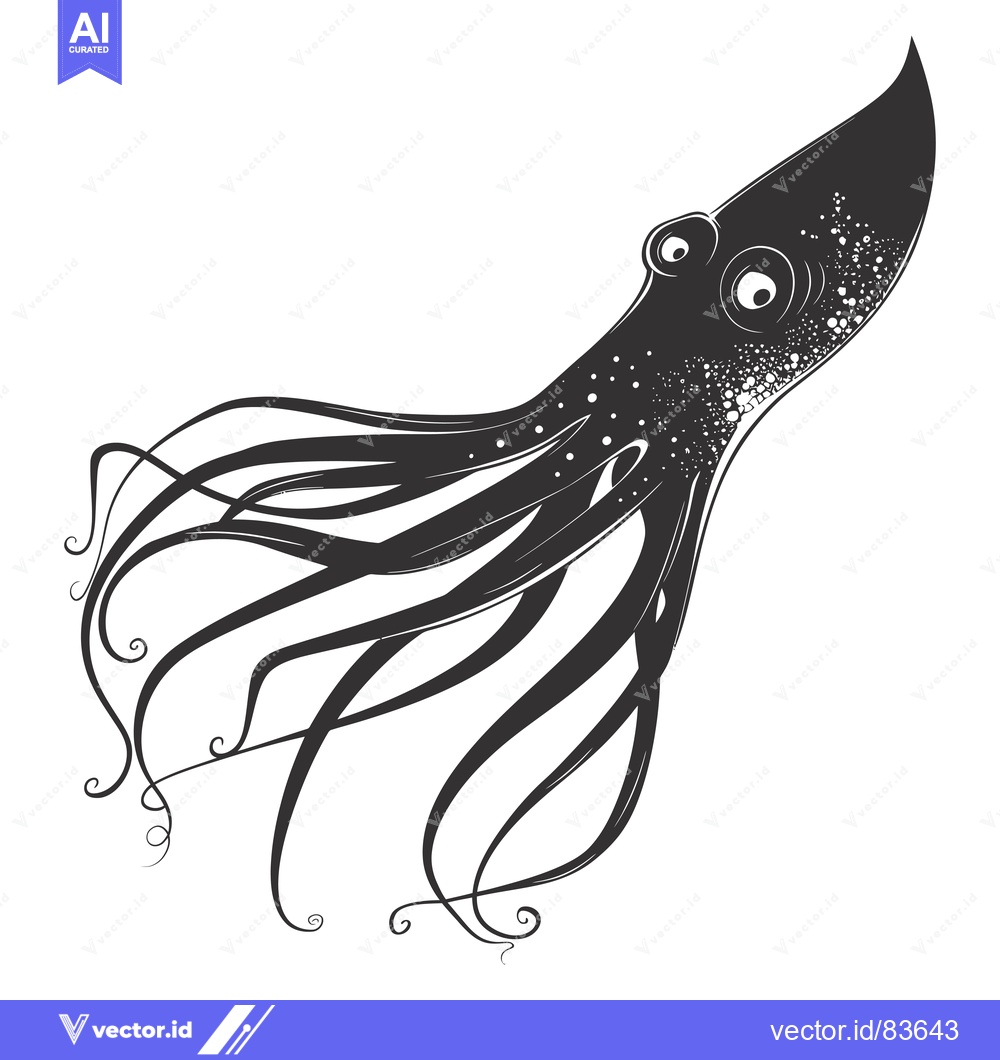 Premium Vector of Black and White Stylized Illustration of an Octopus